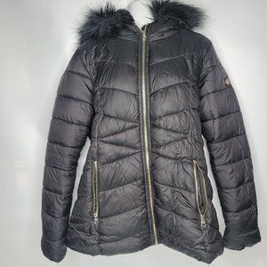 Jessica Simpson Coat Jacket Black Puffer Detachable Hooded Zipper Fur Size M